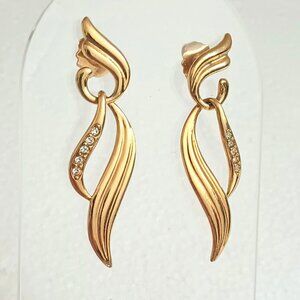 Avon Gold Swirl Dangle Earrings 2 in 1 Detachable Post/Stud with Rhinestones